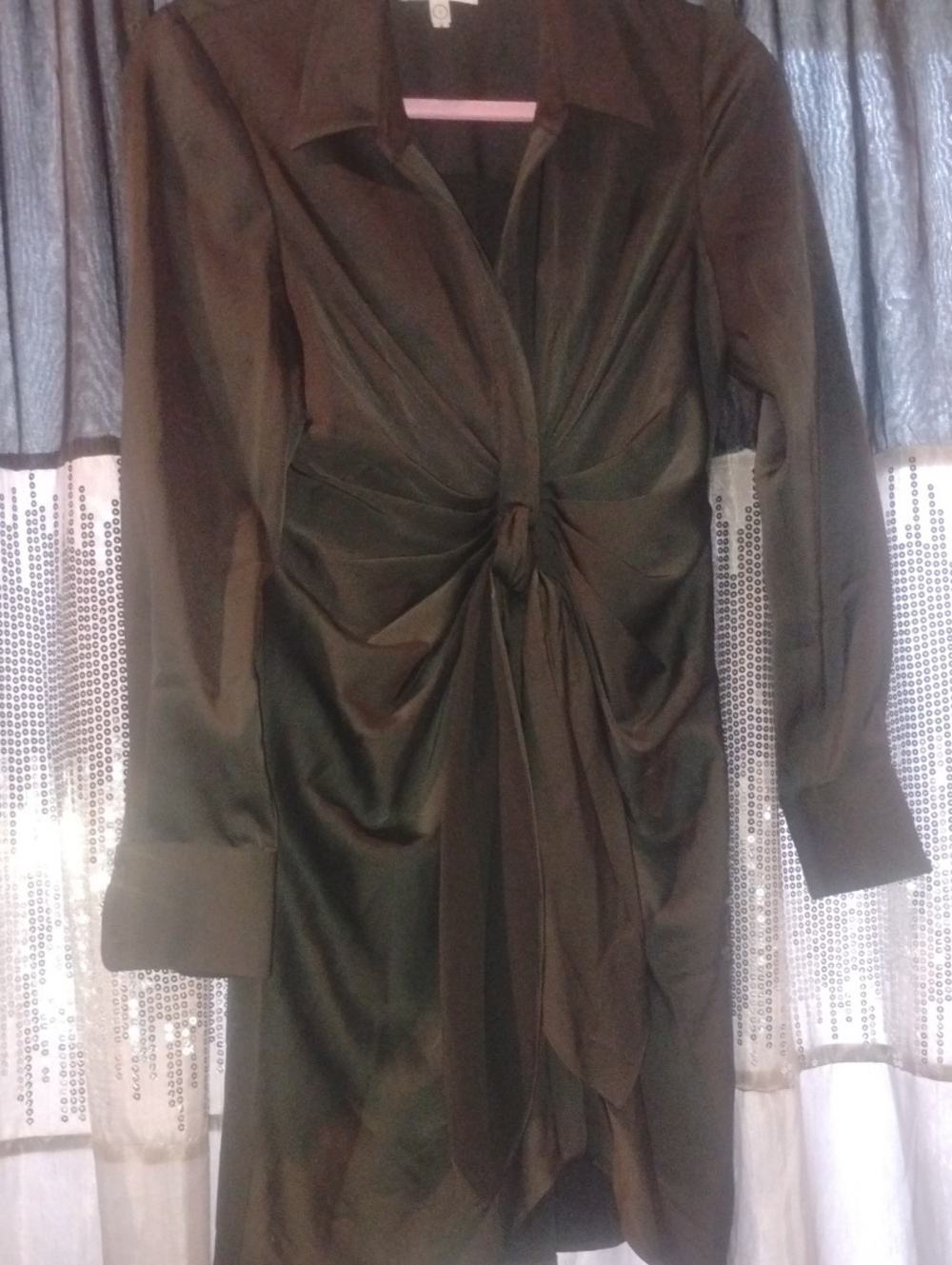 Good American Black Long-Sleeve Twist-Front Shirt Dress